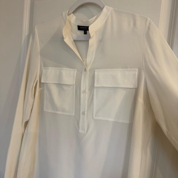 Lafayette 148 New York White Crepe Silk Blouse with Pockets - Picture 7 of 12